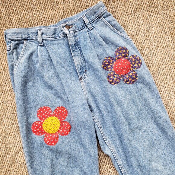 Vintage Hippy Lee Jeans Applique Patchwork 30W - Picture 7 of 11